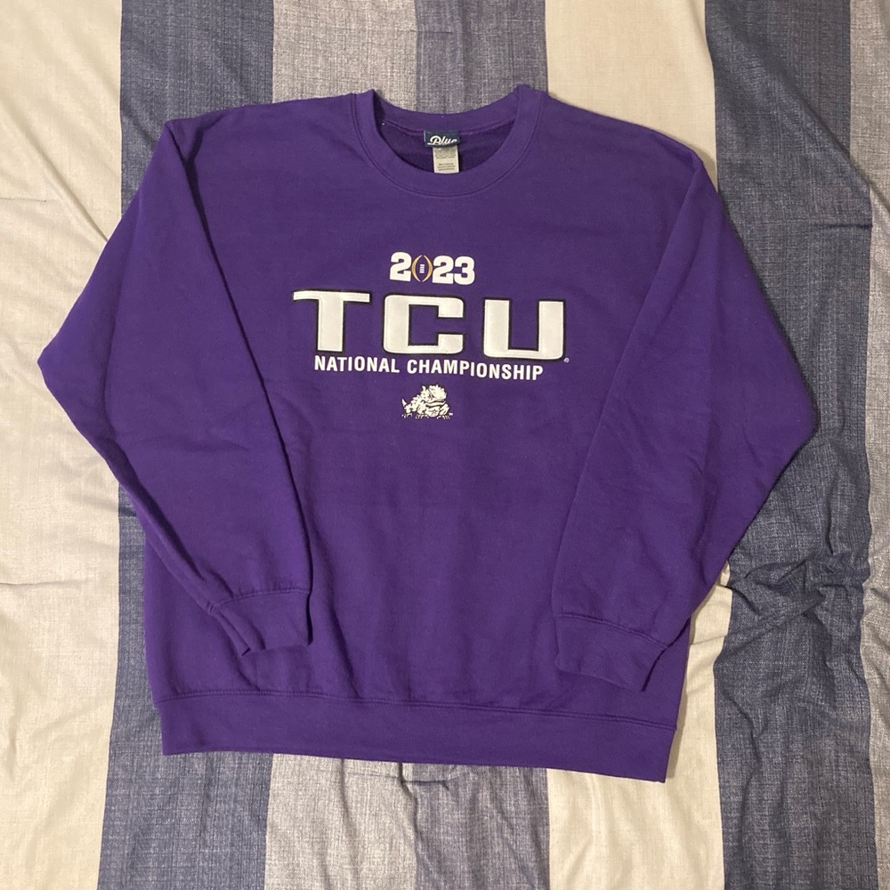 TCU Hornfrogs 2023 National Championship Sweatshirt Mens Sz L Purple NCAA